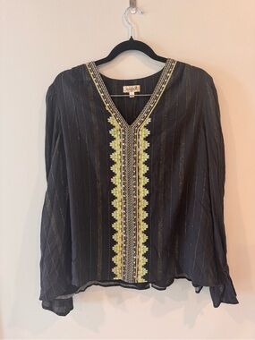 One World blouse boho flowy top size large